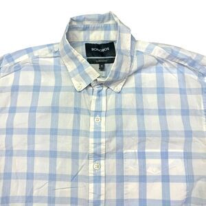 BONOBOS Shirt Men's Medium Blue White Plaid Button Down Tailored Slim Fit Preppy